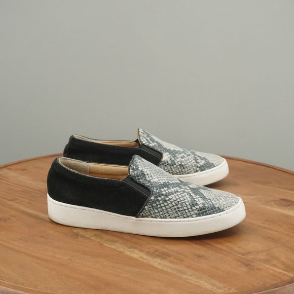 Vionic Womens Midi Slip On Sneakers Size 6.5 Snake Print Black Suede Leather - Picture 1 of 11